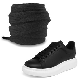 UamGlsob 1/2''(1.2cm) Flat Thick Cotton Shoe Laces for Skate Shoes, Fat Wide Shoelaces, Shoe Strings Replacement Laces for Sneakers (Black, 47''/120cm)