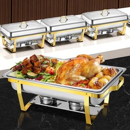 Chafing Dishes for Buffet 4PK & 8QT Semi Gold Stainless Steel Buffet Set for Parties and Catering Supplies - Number of Items: 4 Pack