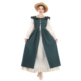 Fiamll Renaissance Dress Women's Medieval Renaissance Fair Dress Long Sleeve Irish Dress Retro Victorian Costume, Green