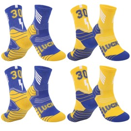 4 Pack Lucky Number 30 Boys Basketball Socks Performance Athletic Socks Compression Football Crew Socks Thin Basketball Team Sports Star Socks for Boys Youth