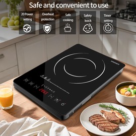 portable induction cooktop.120°F~465°F Crystal Glass Surface Countertop Electric Cooktop1800W. Automatic heat reduction and timer feature.Easy to Clean Hot Plates for Cooking.kitchen burner electric