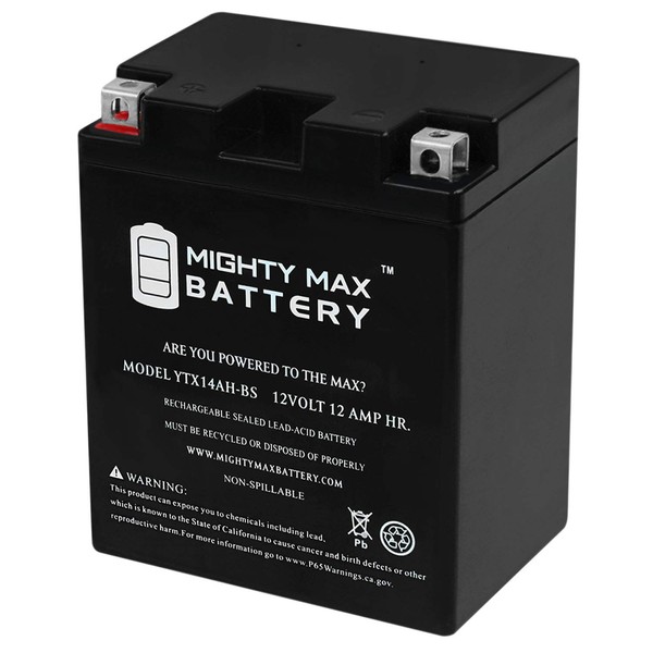 Mighty Max Battery YTX14AH-BS 12V 12Ah Battery for Yamaha YFM350ER Moto 4 350cc 87-95 Brand Product