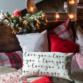 Ogiselestyle Valentine's Day Saying I Love You Throw Pillow Cover, 12 x 20 Inch Valentine Holiday Anniversary Wedding Cushion Case Decoration for Sofa Couch