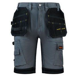 WrightFits Men Pro Builder Work Shorts - Grey - Heavy Duty Safety Combat Cargo Summer Shorts – Multi Holster Pockets - Triple Stitched Durable Workwear (32W)