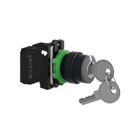 Schneider Electric Key Switch Selector - Black Color, Plastic Material, 22mm - 455-Key, 3 Positions, Stay Put Operator, 2 NO Contact Type - Quick & Easy Assembly - Harmony XB5 (XB5AG33)