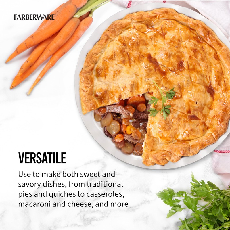 Farberware Bakers Advantage Durable Stoneware Ceramic Pie Dish, Ideal for
