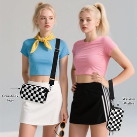 BIAOTIE Wristlet Wallets for Women Small Crossbody Purses Travel Pouch Phone Nylon Wrist Wallet Shoulder Purse with ID Windows (Black Check)