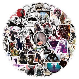 NieR:Automata Sticker Pack Games Sticker Set Waterproof Vinyl Sticker for Laptop Children Cars Motorcycle Bicycle Skateboard Luggage Suitcase Computer Sticker Graffiti Decal Pack of 50