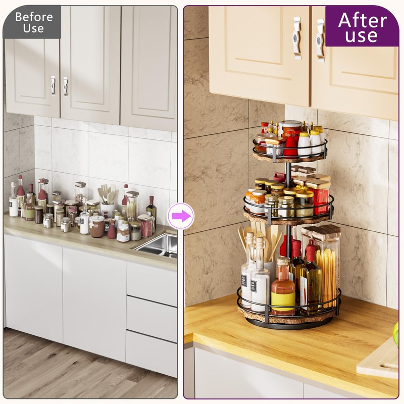 Heavy-Duty 3-Tier Lazy Susan Organizer, Adjustable to Different Heights, Countertop