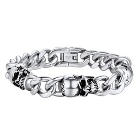 PROSTEEL Skull Bracelets for Men Goth Gothic Jewelry Stainless Steel Cuban Link Chunky Chain Bracelet