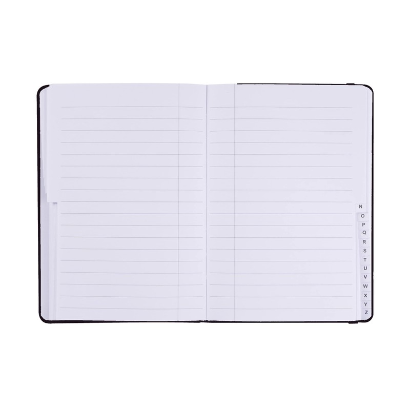 A6 Index Notebook Hardback Leatherette Cover 8mm Ruled Margin A-Z