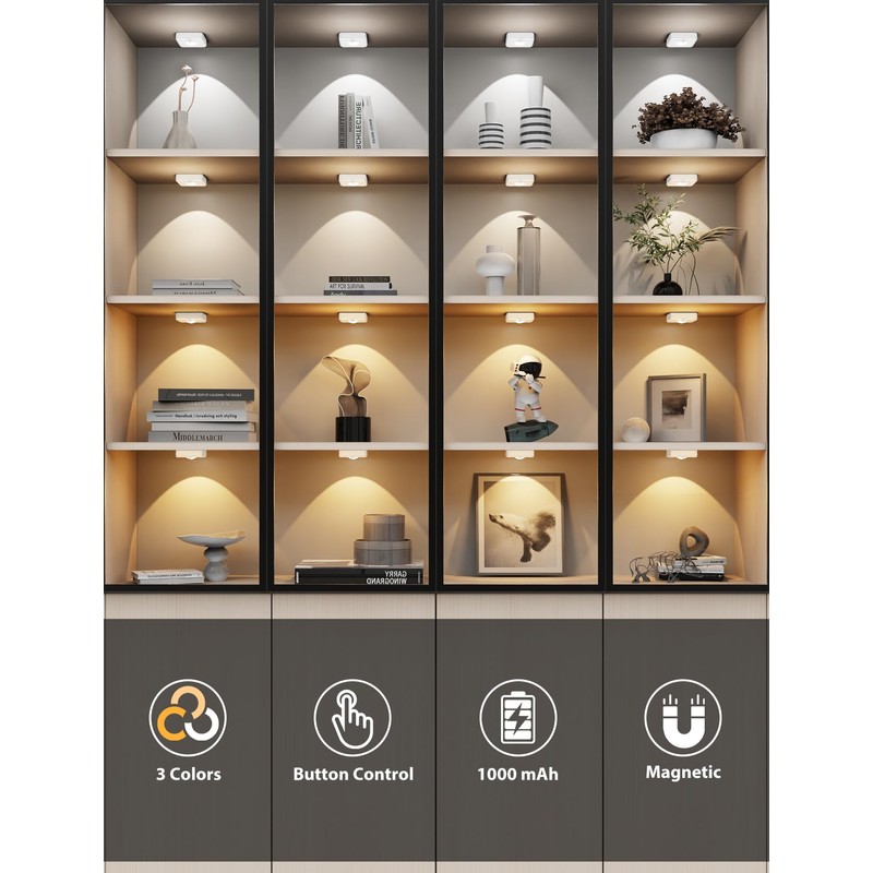 GBEAST 6 Pack Under Cabinet Lighting, Rechargeable Motion Sensor Puck