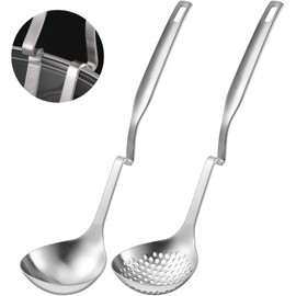 Patelai Hot Pot Slotted Ladle Set Stainless Steel Soup Ladle Strainer Scoops Cooking Skimmer Cookware Utensil for Hotpot Scooping Sauce Serving, 12 Inch(2 Pcs,Silver)
