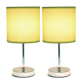 Simple Designs LT1195-GRN-2PK 11.81" 2-Pack Subtle Sparkle Basic Chrome Mini Table Lamp Set, for Living Room, Bedroom, Office, Green Shades