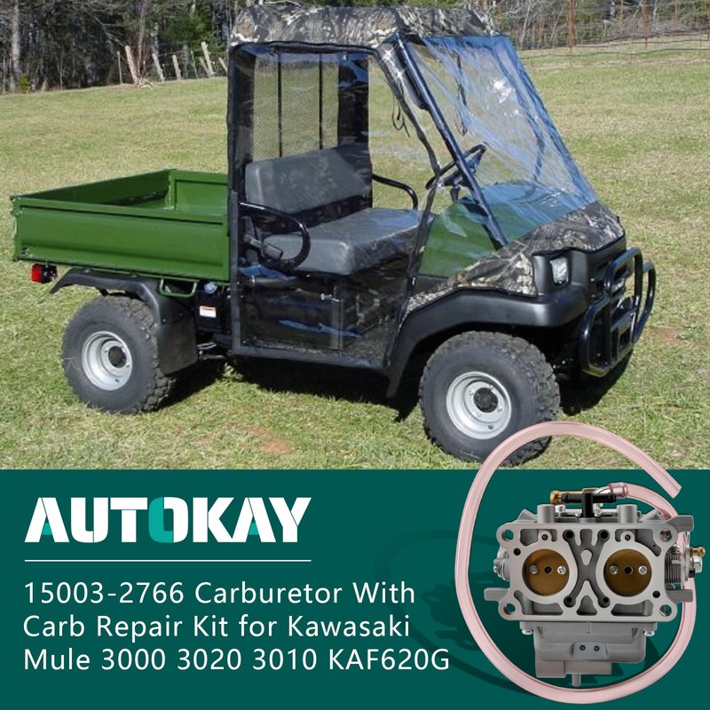 AUTOKAY 15003-2766 Carburetor With Carb Repair Kit for Kawasaki Mule