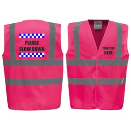 Sillitoe Please Slow Down - Horse Riding Equestrian Premium Pink Hi Vis Safety Vest Reflective Waistcoat Road Safety High Visibility, Can Personalise. (Pink, XLarge)