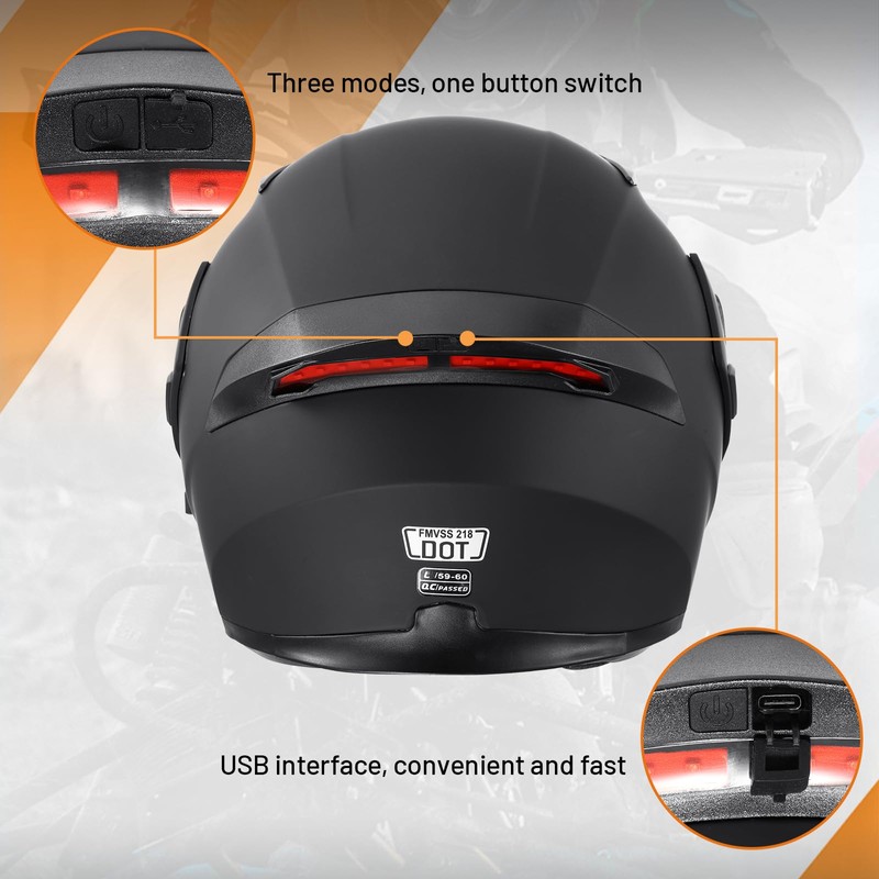 OUMURS DOT Motorcycle Full Face Helmet, Modular Flip-Up Dual Visor