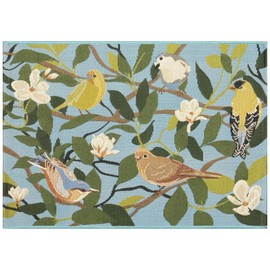 Liora Manne ESENCIA Indoor/Outdoor Power Loomed Latex Back Non Slip Mat - Transitional Graphic Garden Bird Colorful (Floral Finches Blue) (2'5" x 3'11")