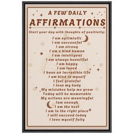 SIGNFORD Framed Canvas Wall Art Daily Affirmations Positive Inspirational Quotes for Self Love and Confidence Illustrations Contemporary Relax/Calm for Living Room, Bedroom, Office - 16"x24" Black