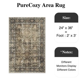 PureCozy Brown Area Rug 2x3 Vintage Entryway Rug Non Slip Indoor Kitchen Washable Door Mat Living Room Carpet Tribal Distressed Rug Retro Accent Throw Rug for Office Dining Room Bathroom Faux Wool