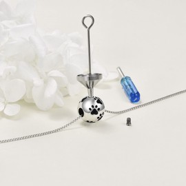 JERWLI Paw Urn Bracelet for Ashes Sterling Silver Dog Cat Pet Paw Print Cremation Jewellery for Pet Ashes Animal Keepsake Memorial Charm Pendant Bracelet, Sterling Silver