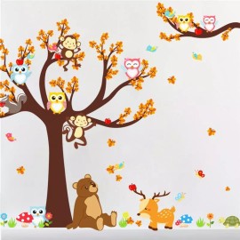 DaraBaby Vinil Decorativo Sala O Habitación  Bosque Con Búhos Y Osos
