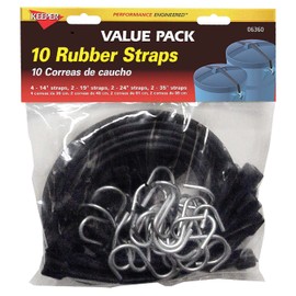KEEPER - Assorted EPDM Rubber Cargo Straps, 10 Pack - 14”, 19”, 24", and 35” - for Tarps, Flatbeds and Trucks