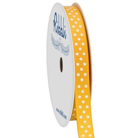 Ribbli Grosgrain Polka Dot Craft Ribbon,3/8 Inch,10-Yard Spool,Yellow Gold with White Dots,Use for Gift Wrapping,Party Decoration,All Crafting and Sewing