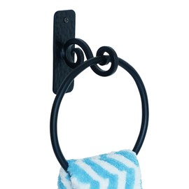 The Metal Magician Round Hand Towel Holder for Bathroom Wall - Kitchen Towel Ring - Aesthetic Design & Heavy Duty Durability - (Spiral Suspension) - (Black)