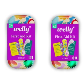 Welly Quick Fix, On The Go First Aid Kit, Assorted Bandages, Ointments, and Hand Sanitizer, Three Color Bandages - 2 Pack