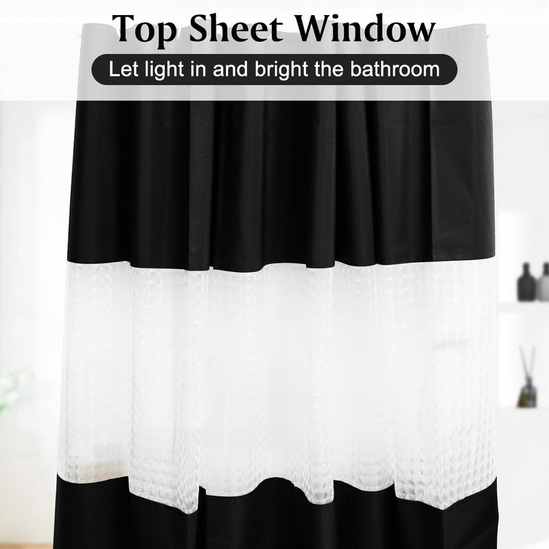 timecity Black Shower Curtain Plastic Shower Curtain Set with 12