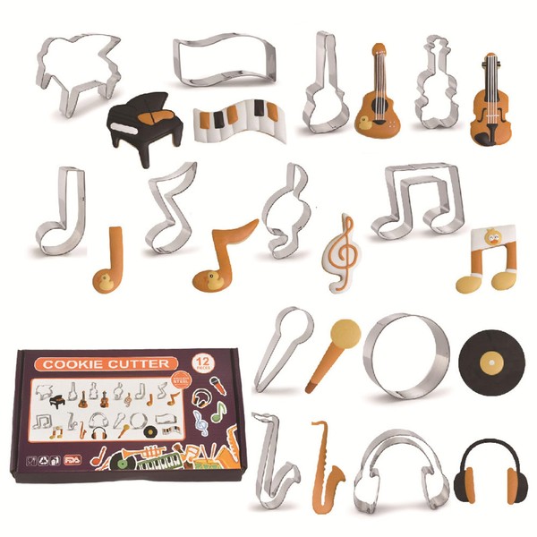 12 Pcs Music Note Cookie Cutters, Keyboard, Notes, Piano, Microphone,