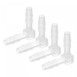 sourcing map Hose Nozzle 5 mm Barbed Wire Diameter Plastic Angle Coupling Quick Coupling Adapter White Pack of 4