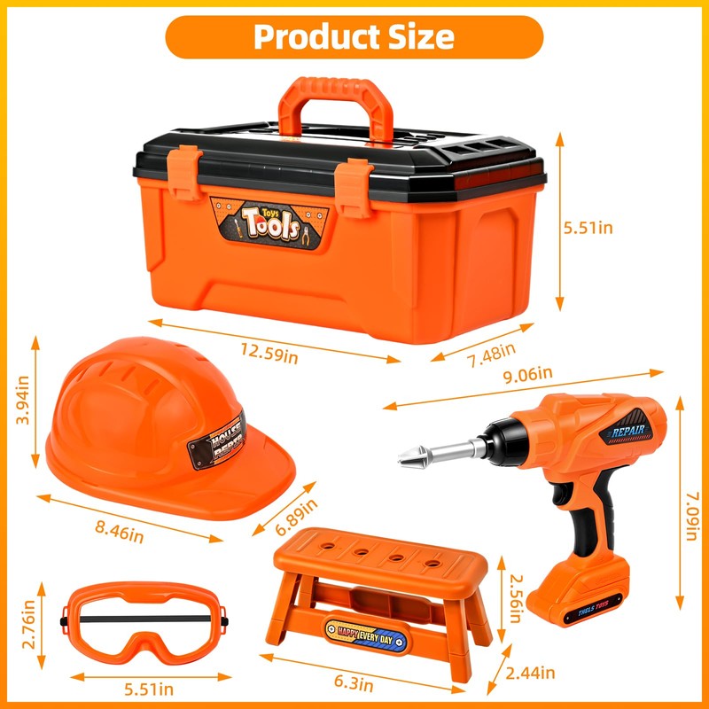 breibowski ‌Realistic Kids Drill Tool Set with 48PCS Tools &