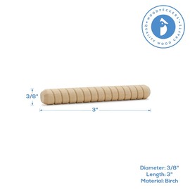 Wooden Dowel Pins 3/8 inch x 3 inch, Pack of 50 Spiral Dowel Joints for Woodworking, Furniture and Crafts, by Woodpeckers