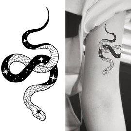 Oottati 2 Sheets Small Tiny Temporary Tattoo Stickers Hand Arm Black Star Snake