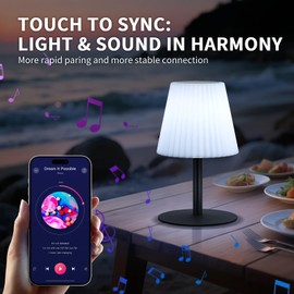 NiceBuy Shower Lamp with Dual Speaker Pair, IP44 Water-Resistant Shower Light, Outdoor Speaker Rechargeable Cordless Table Lamp with RGB Lights, Suitable for Bathroom Patio Garden (2 Pack)