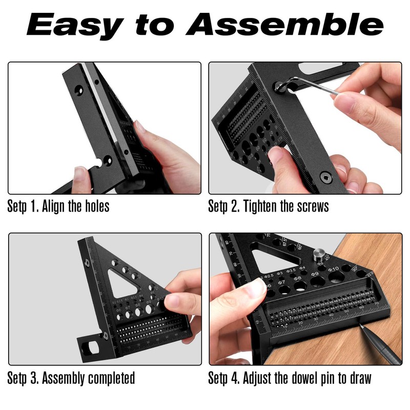 3D Speed Square Tools 22.5-90° Aluminum Alloy Combination Set Square