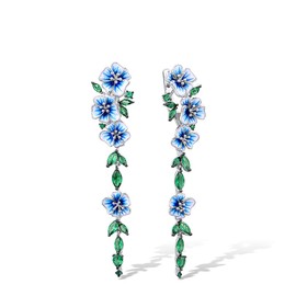 Santuzza Peony Earrings 925 Sterling Silver Green Spinel Handmade Enamel Blue Flower Gemstone Earrings for Women