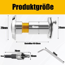 QZKJQDD Door Viewer, 220° Wide Angle Optical Glass Lenses, Drilling with Door Spy Diameter 16 mm, Ring Door Viewer, The Door Viewer is Adjustable in Length and Suitable for Doors with a Thickness of