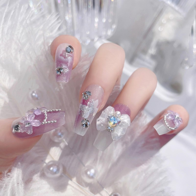HAPVITAL 24-Piece Set, Nail Tips, Press-On, Popular, 3D, Handmade Japanese