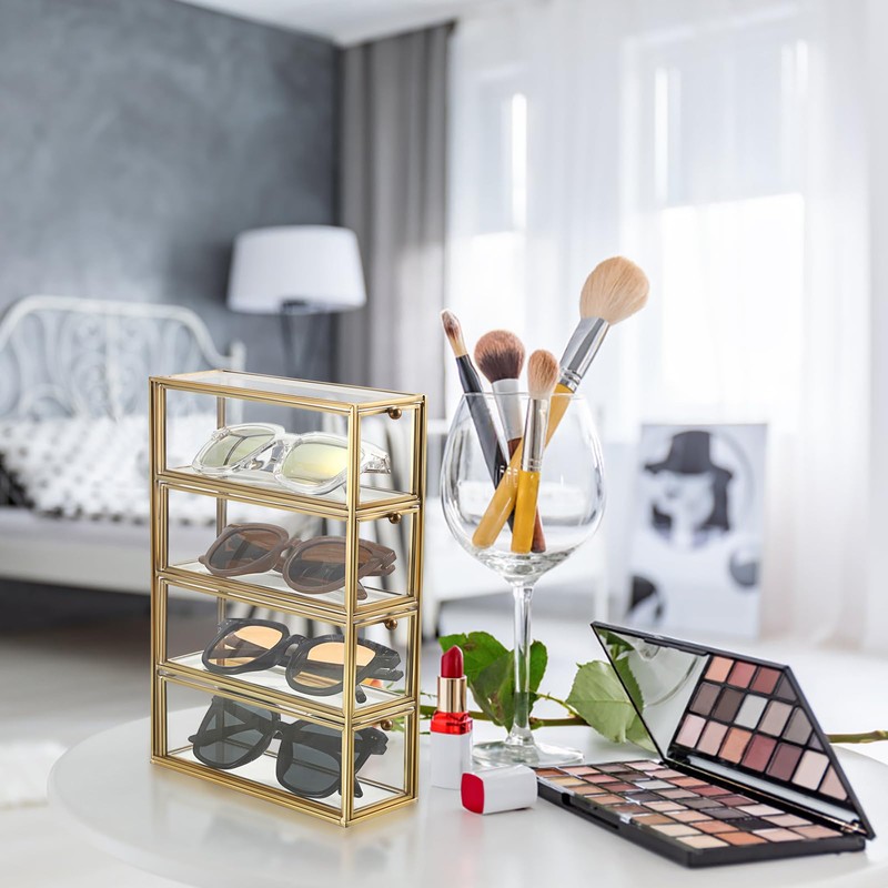 ELLDOO Coffee Pod Holder with 4 Drawers, Gold Glass Coffee