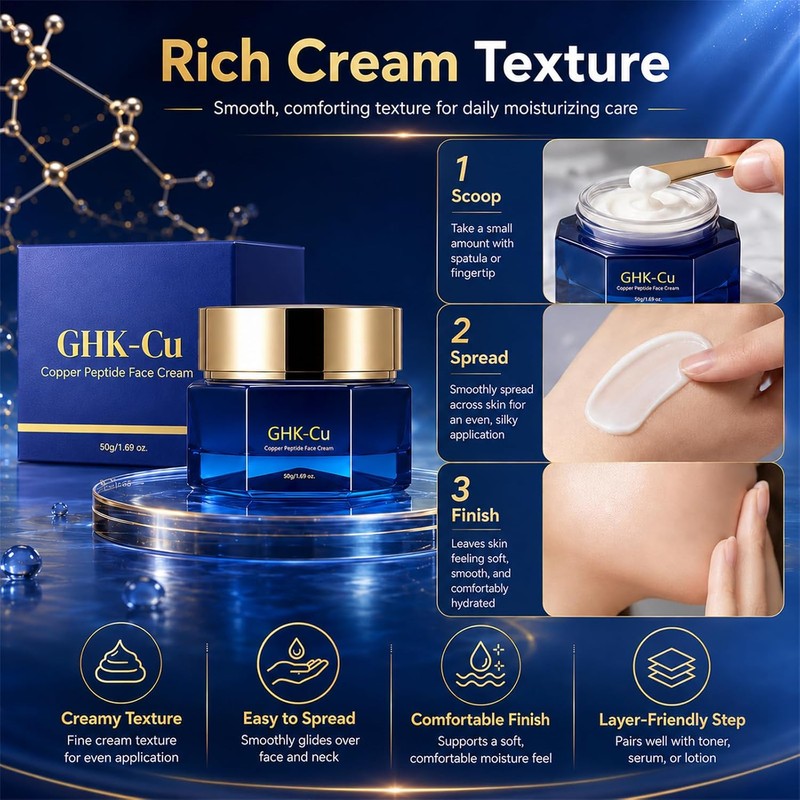 Ghk-Cu Copper Peptide Face Cream, Deep Hydrating Skin Moisturizer, 1.69