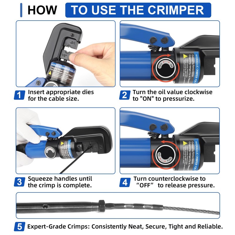 Funnerlulu Hydraulic Crimping Tool with 9 Hardened Dies, steel cable