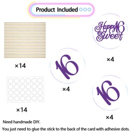Happy Sweet 16th Centerpiece Sticks, Happy 16th Birthday Decorations, Sweet 16th Birthday Anniversary Party Supplies Purple 12 Pcs