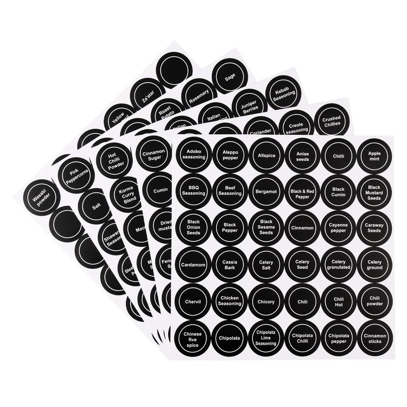 Black Spice Jar Labels Removable Spice Labels Stickers for Kitchen