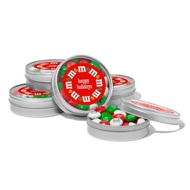 M&M’S Holiday Favor Tins, Set of 24, Unique Holiday Favors filled with Pre-Designed M&M’S Holiday Candies for Holiday Parties and Stocking Stuffers