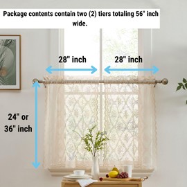 HLC.ME Isabella Floral Rod Pocket Lace Semi Sheer Voile Short Cafe Tiers for Small Windows - 30x24 Inch Length (Taupe Tiers,Set of 2)