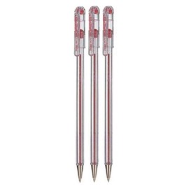 Pentel Red Superb Ballpoint Pen Ball Point Pens 0.7mm Nib Tip 0.25mm Line Width Fine Line Refillable Ink BK77 (Pack Of 3)