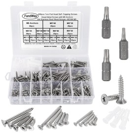 FandWay Pack of 400 Torx Self-Tapping Screws, Stainless Steel A2-70 Countersunk Screws, Tapping Screws M3/M4/M5 Wood Screws Assortment with 3 Pieces Bits and M6 Anchor.